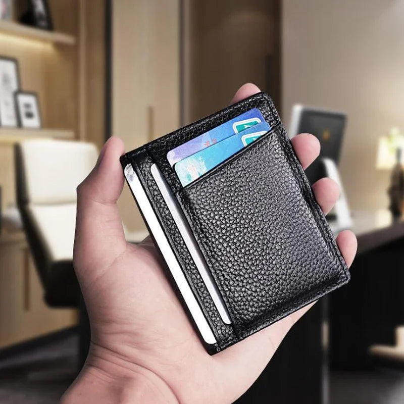 New Genuine Cow Leather Credit Card Holder Men Mini Wallet High Quality Casual Slim Purse Man Small Driver's License Bag