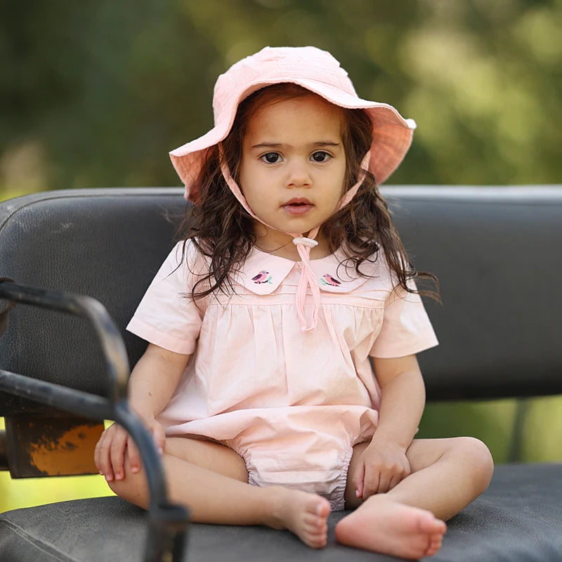 Summer Children's Family Clothes Set Pink And Blue Woven Fabric Boy's Vest And Girls' Dress Baby Romper Outfit with Lining Layer