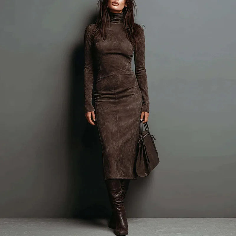 Velvet Turtleneck Midi Dress