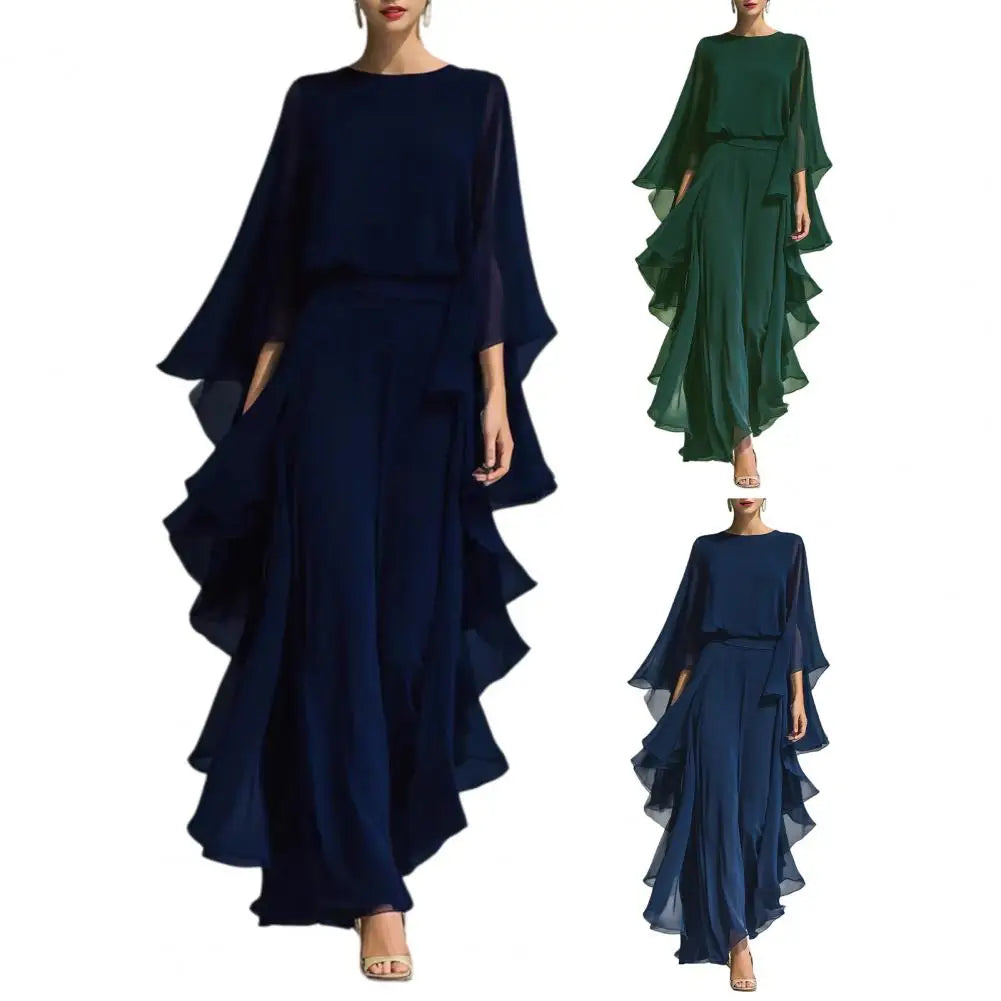 Women Suit Women Two-piece Suit Summer Outfit Loose Fit Ruffle Bell Sleeve Shirt Wide Leg Pants Women Two-piece Suit