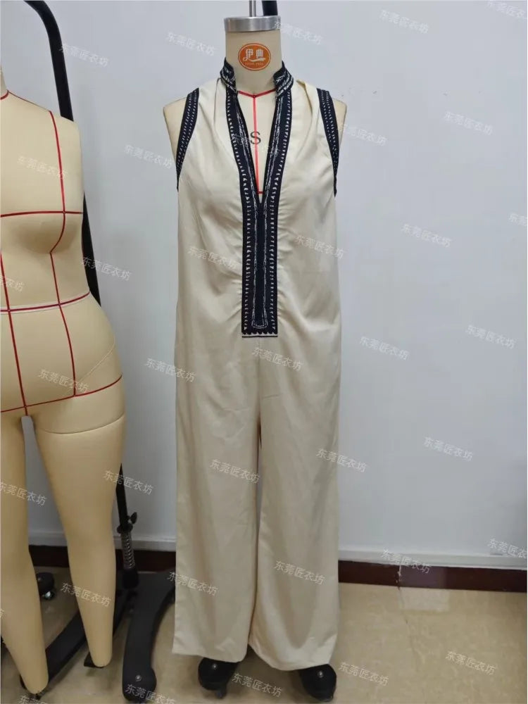 Women's New Sleeveless Jumpsuits Summer Fashion Stand Collar Loose Pocket Wide Leg Pants Jumpsuit Women's Holiday Party Jumpsuit