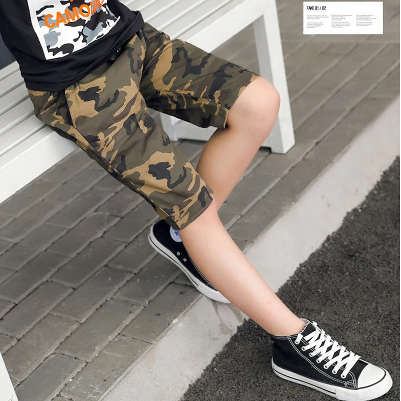 IENENS Teens Army Shorts Camouflage Short Trousers Children Short Pants Kids Cotton Boardshorts Boy Summer Thin Loose Shorts