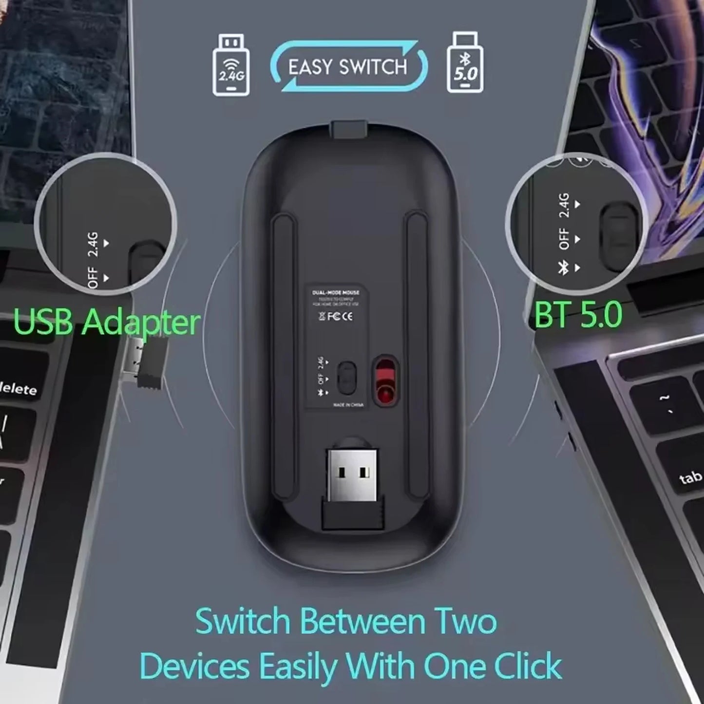 2025New Rechargeable Wireless Mouse Bluetooth-compatible 2.4GHz Dual Modes Computer Mice with Nano Receiver for PC Laptop