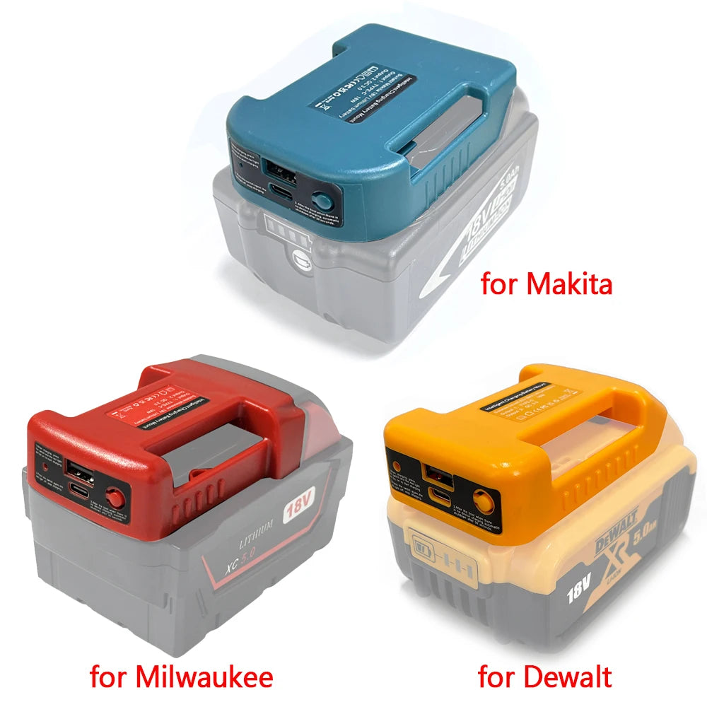 USB Power Bank r Adapter for Makita/Dewalt/Milwaukee 18V Li-ion Battery Rack Holder USB Type-C Output Fast Charging Interface