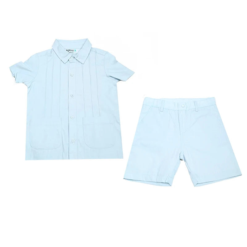 Summer Children's Family Clothes Set Pink And Blue Woven Fabric Boy's Vest And Girls' Dress Baby Romper Outfit with Lining Layer