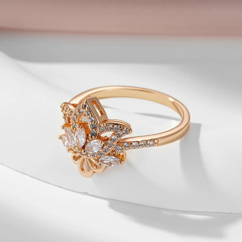 SYOUJYO Shiny Natural Zircon Ring For Women 585 Rose Gold Color Bride Wedding Fine Jewelry Flower Rings Gift