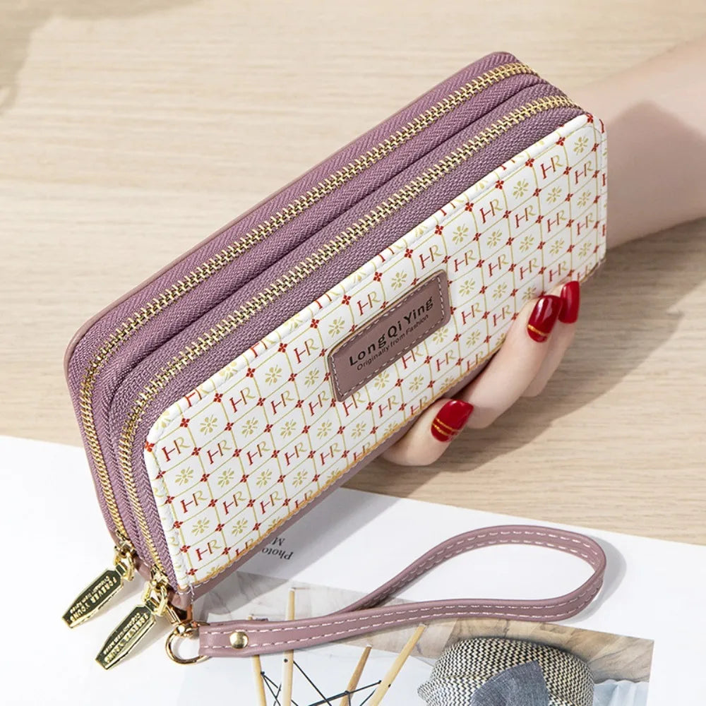 New PU Leather Female Long Wallet Double Layered Multifunctional Money Purses Large Capacity Zipper Purse