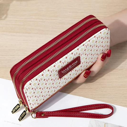 New PU Leather Female Long Wallet Double Layered Multifunctional Money Purses Large Capacity Zipper Purse