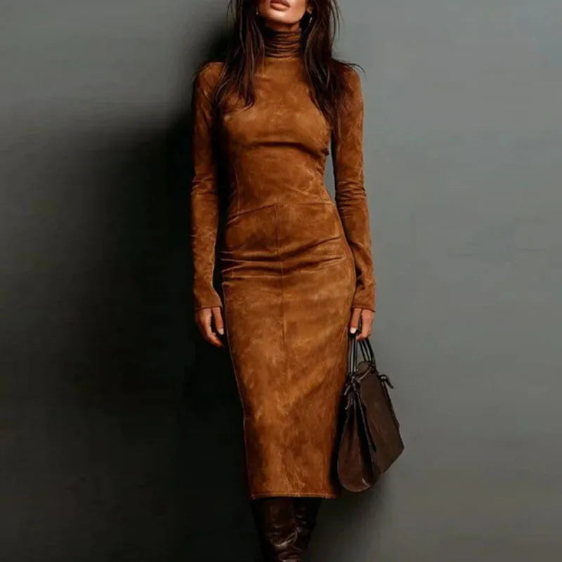 Velvet Turtleneck Midi Dress