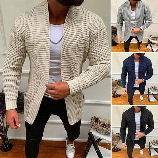 New Mens Clothing Fashion Casual Long Sleeved Lapel Knitted Sweater Mens Outerwear