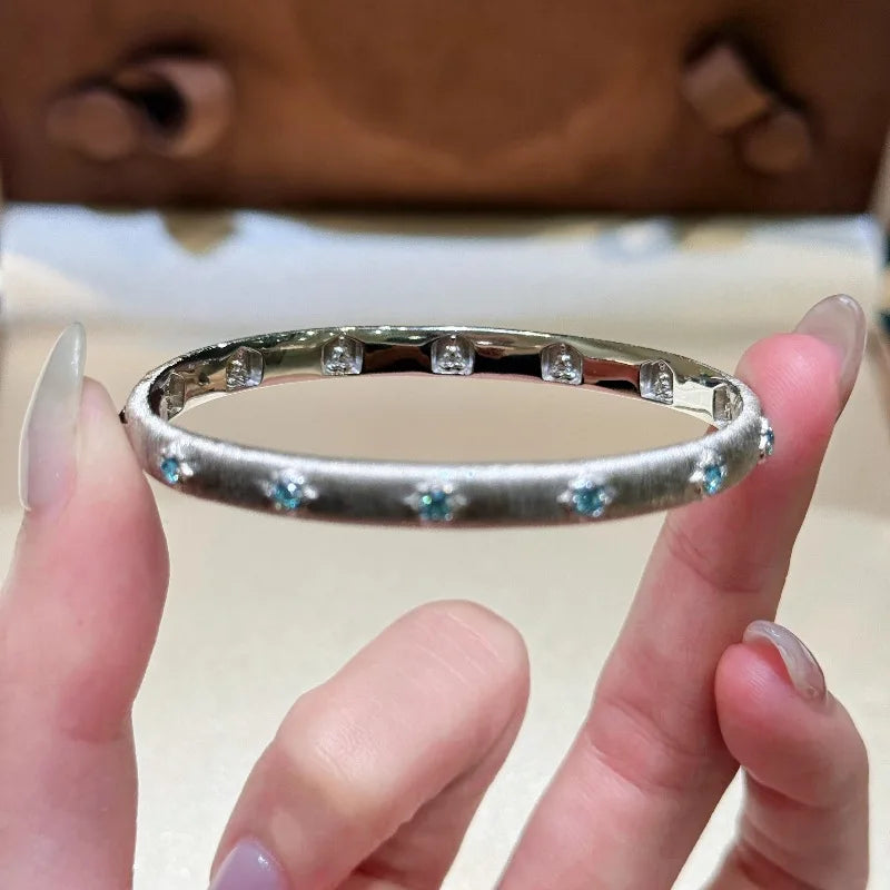 Luxury palace style exquisite blue diamond brushed bracelet silver 925 high-end layered bracelets for women wedding jewelry