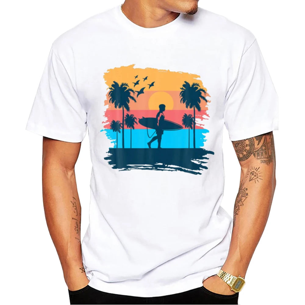 TEEHUB Casual Tees Hipster Beach Surf Men T-Shirts Boy Retro Car Print Short Sleeve T-Shirt Sport Tops