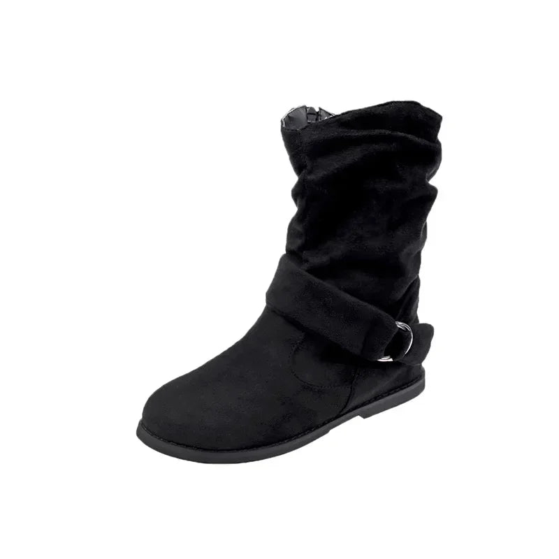 Women's Corduroy Mid-Calf Boots-British Style