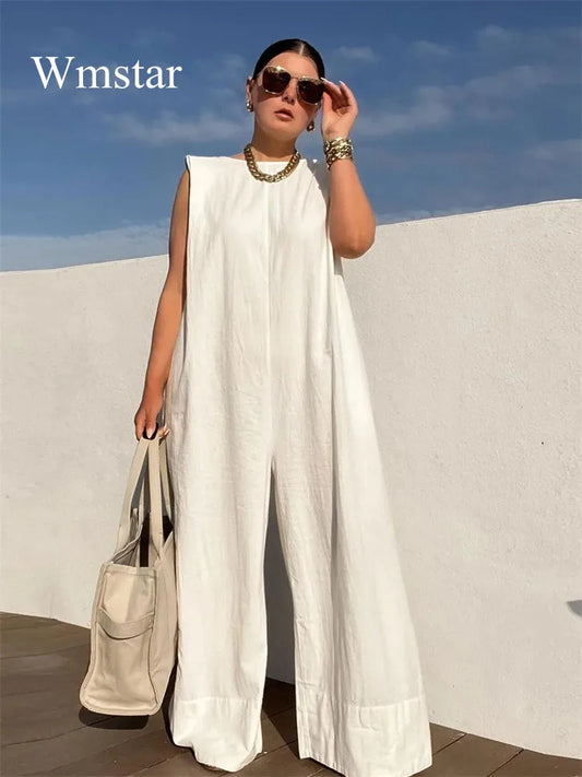 Wmster Summer Clothes Women 2024 Leisure Lady Romper Sleeveless Wide Leg Long New in Summer Clothes Wholesale Dropshipping