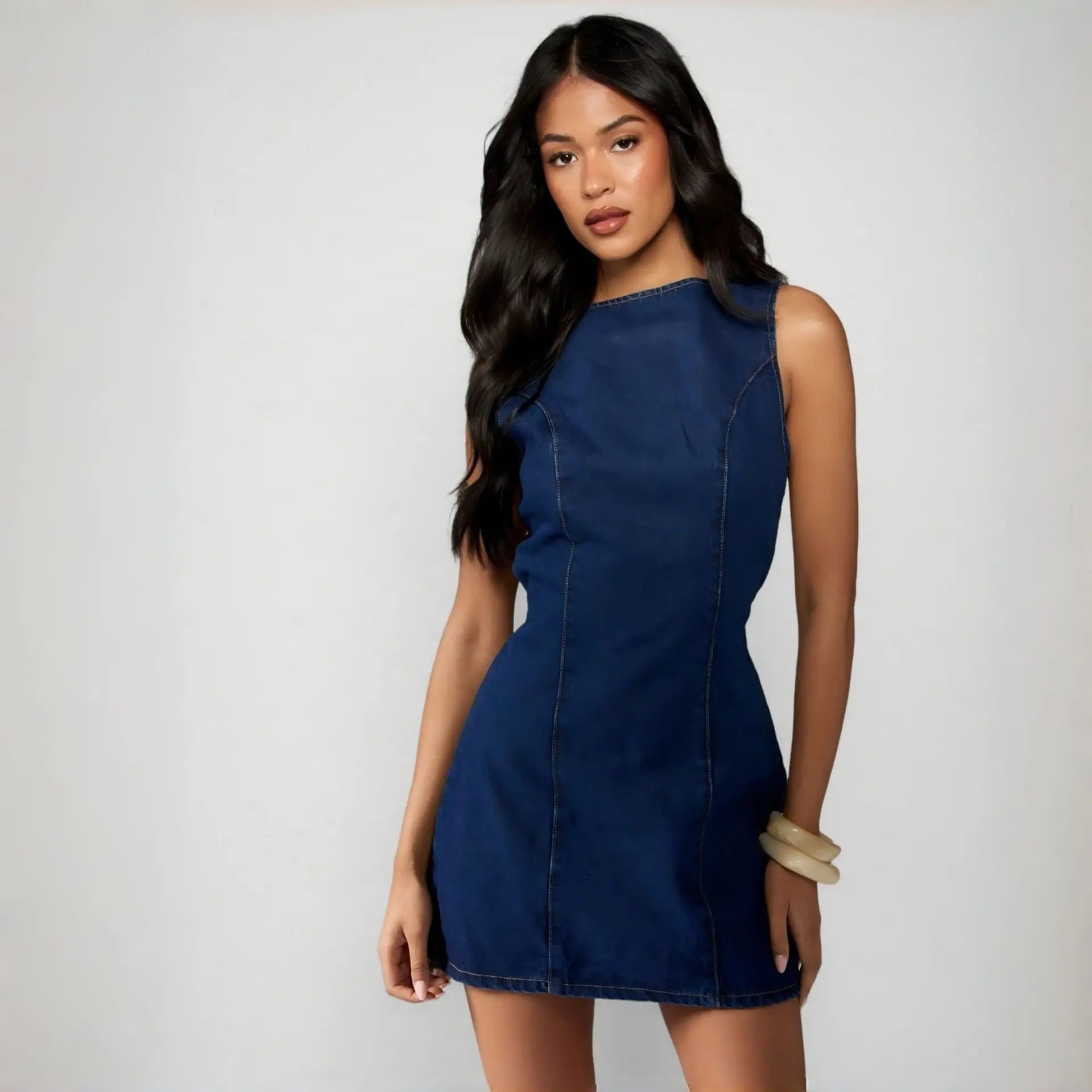 2026 New Women's Denim Vest Dress Retro-inspired Fitted Zip-tie Short Dress Y2k Clothes for Commuting Dates Parties