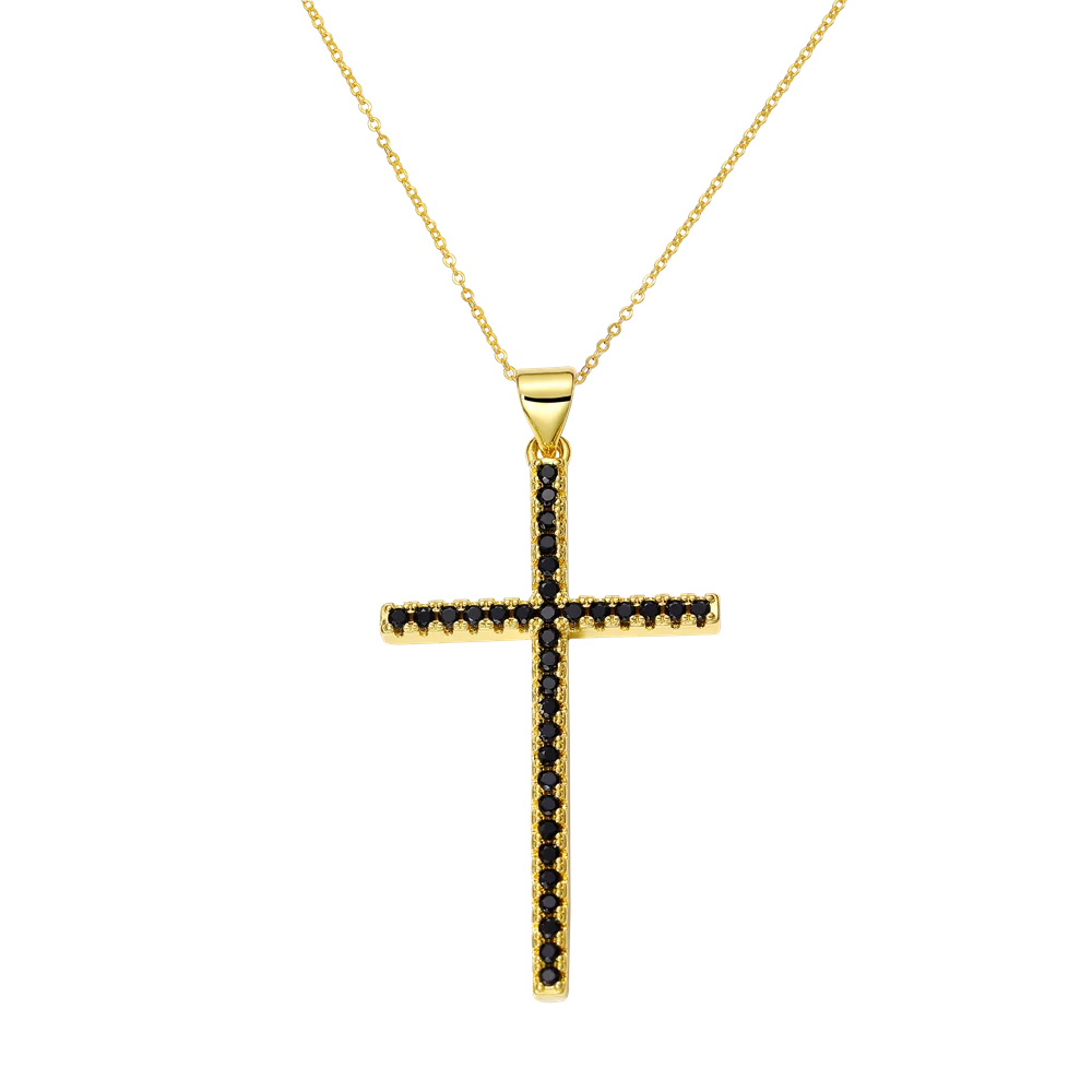 Juya 18K Real Gold Plated Handmade Decoration Cubic Zirconia Enamel Cross Pendant Necklace For Women Christian Jewelry Supplies