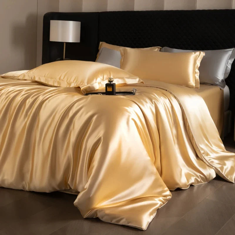 Luxury Bedding Set Single Double Queen King Size Solid Color Quilt Cover High-End Soft Silky Satin Duvet Cover Set