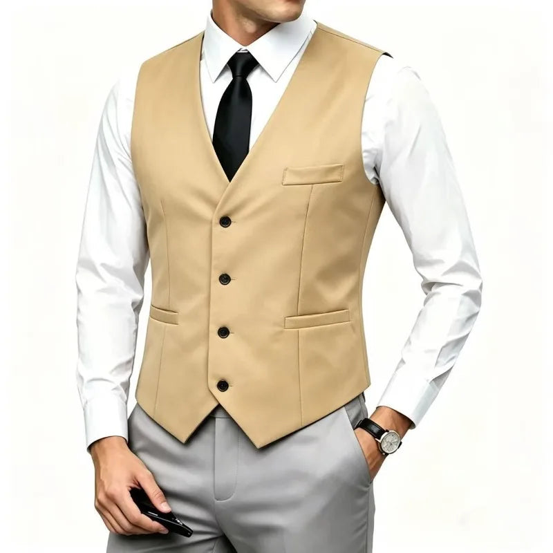 Men's Wedding Formal Suit Vest Slim Fit V-Neck Waistcoat Business Party Sleeveless Men's Clothing
