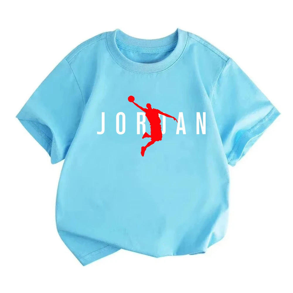 Summer Casual Kids T-shirt Breathable Cotton Jordan Print Short Sleeve Sport Tees Fashion Boy Girl Clothes