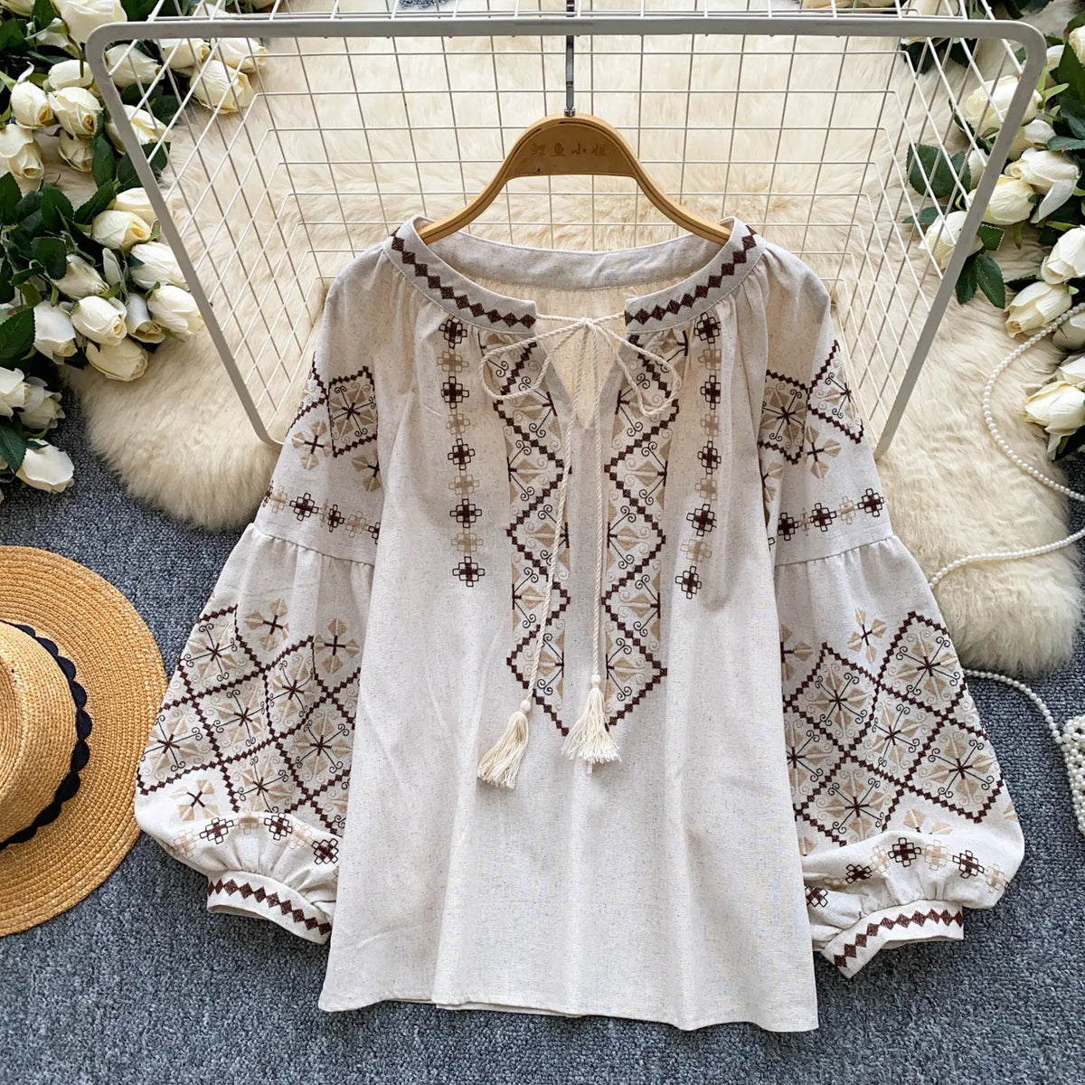 Women's Boho Embroidered Blouse