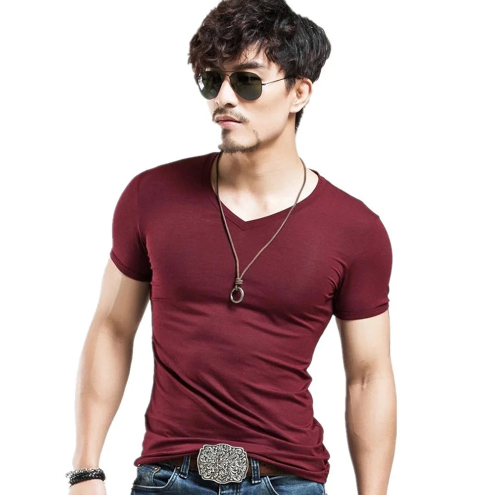 2026 Brand New Men T Shirt Men T-shirts V Neck Man T-shirt For Male Fitness Tshirts Men T Shirts Tops Tees Clothing