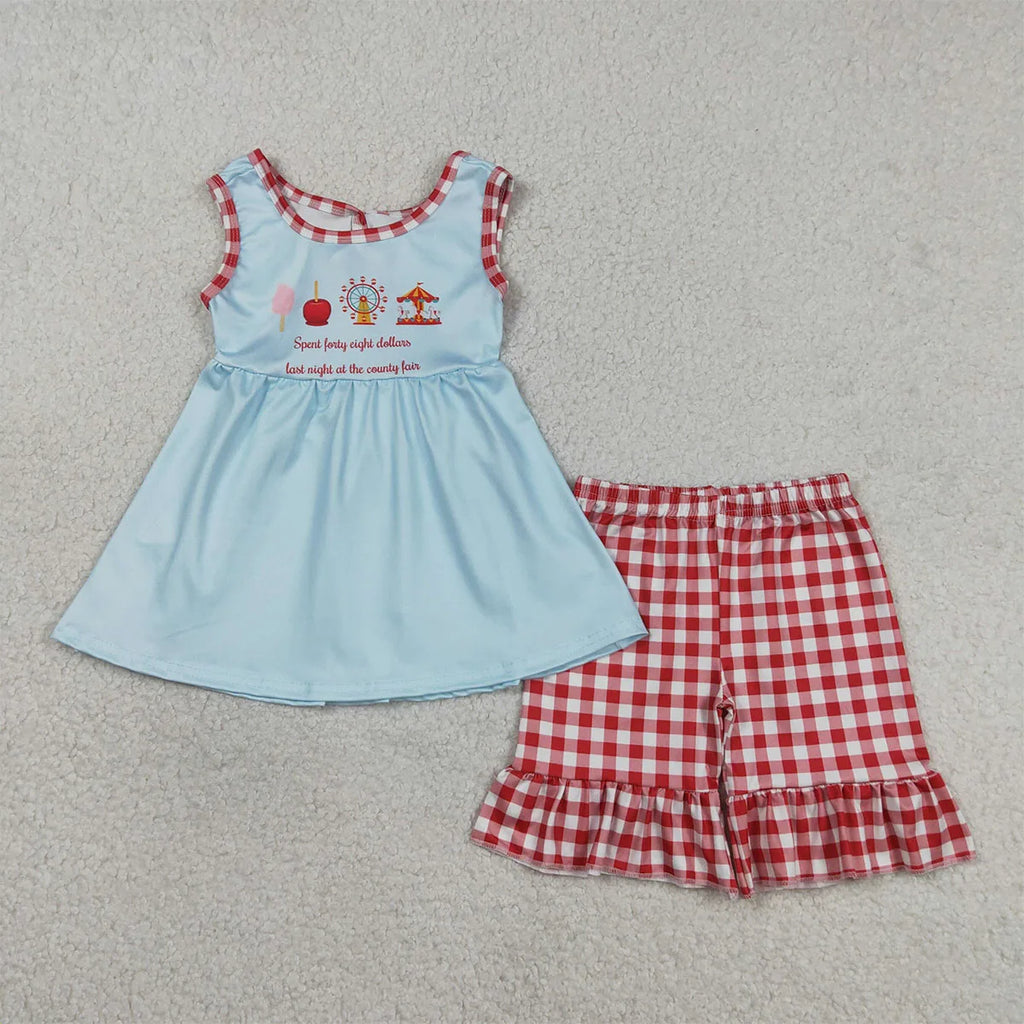 Wholesale Summer Sibling Baby Boys Girls Park Ruffles Shirts Top Red Plaid Shorts Outfits Kids Clothes Set Girl Rompers Matching