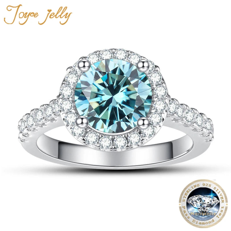 JoyceJelly Classical Women's 925 Sterling Silver Ring With Real Moissanite 1ct 2ct D Color Round Shaped Luxury Wedding Jewelry