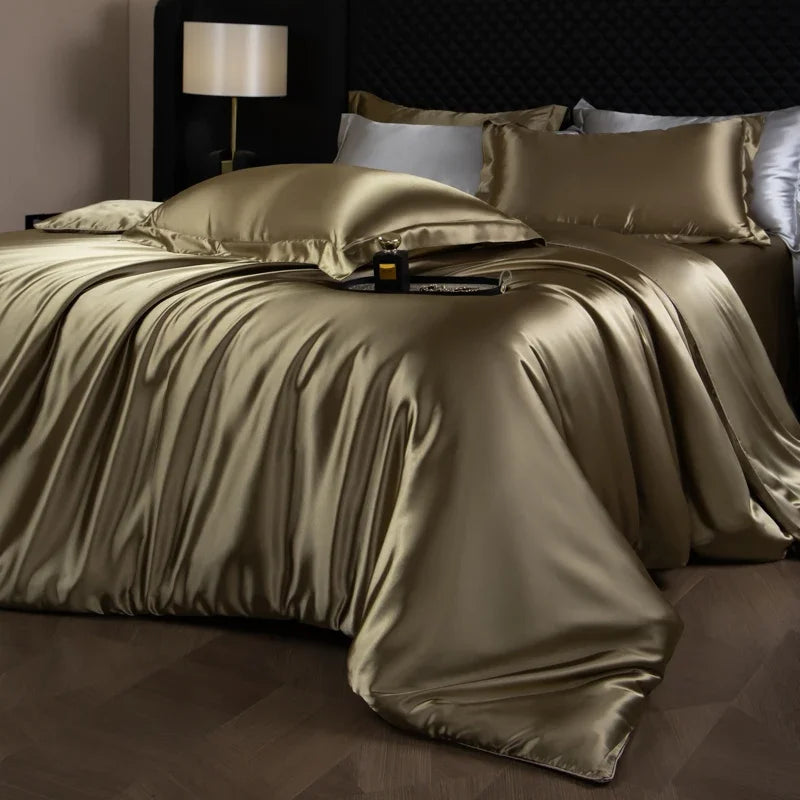 Luxury Bedding Set Single Double Queen King Size Solid Color Quilt Cover High-End Soft Silky Satin Duvet Cover Set