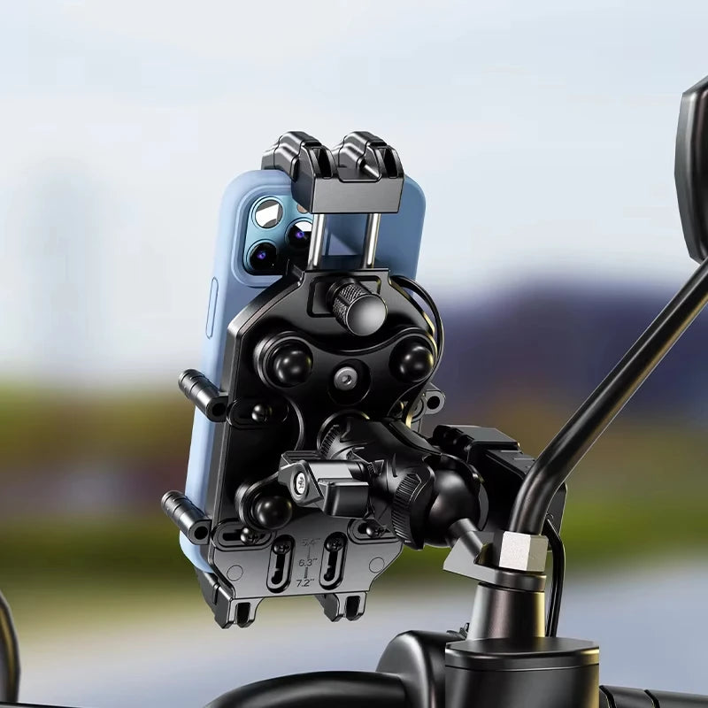 Anti-Theft Motorcycle Phone Mount with 15W Wireless Charger And 30W USB-C Charger for iPhone And Android Phones Handlebar Holder