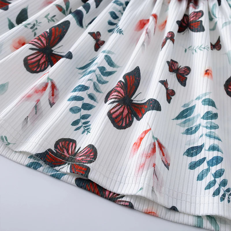 Toddler Girls Summer Outfits 3 Styles Butterfly Print Dress 2Pcs Ruffle Top Shorts Set Kids Casual Clothes