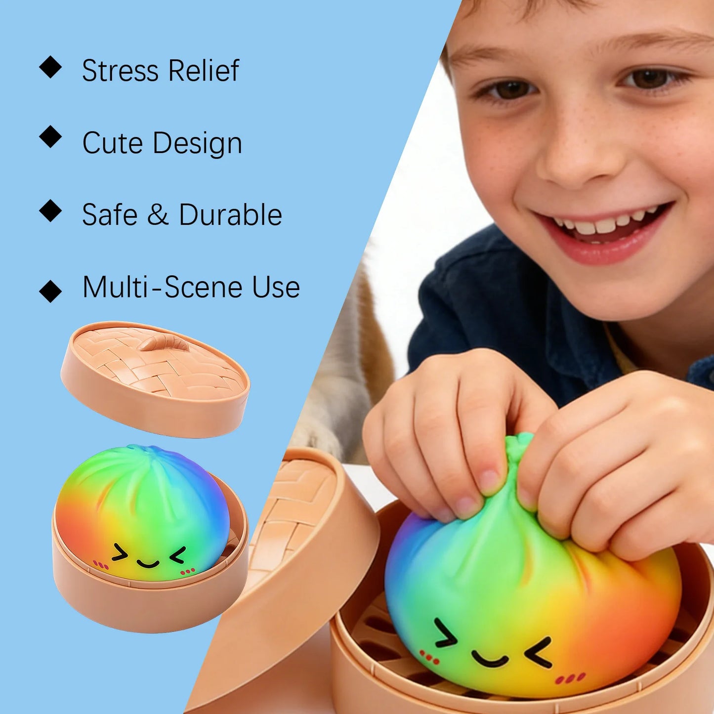 Needoh Rainbow Bun Squishy Toy Slow Rising Stress Relief Cute Simulation Shape Portable Pressure Toy For Adult Office Relaxation