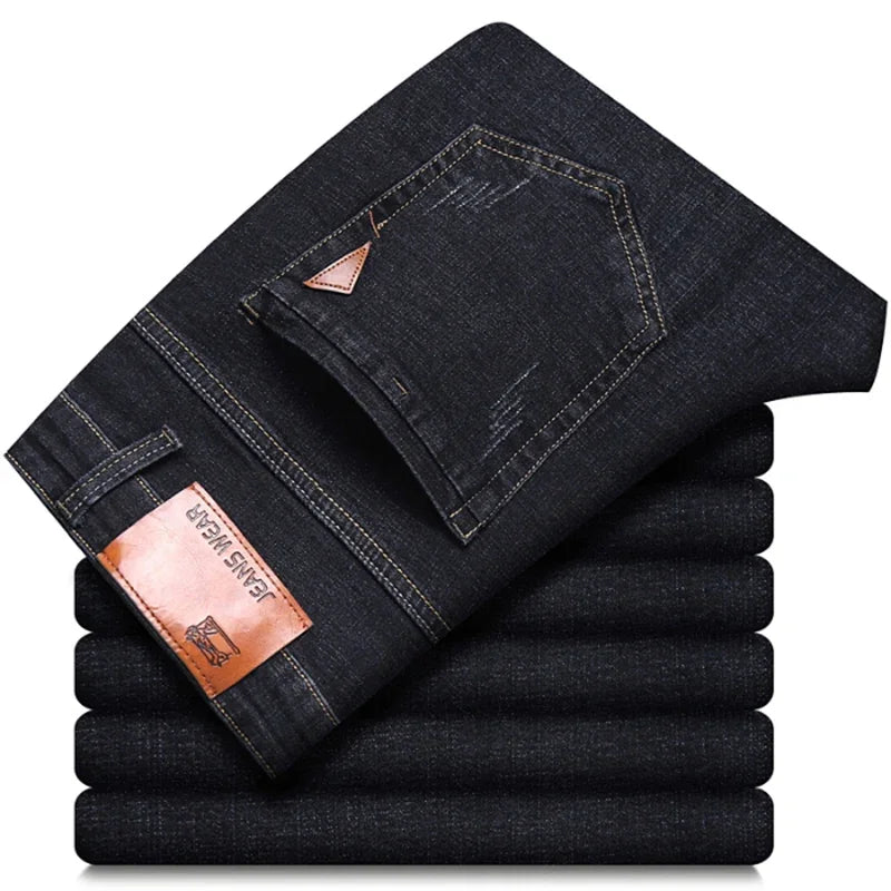 New Men Comfortable Soft Business Fashion Straight Casual Denim Trousers Male Brand Clothing Light Luxury Stretch Slim Fit Pants