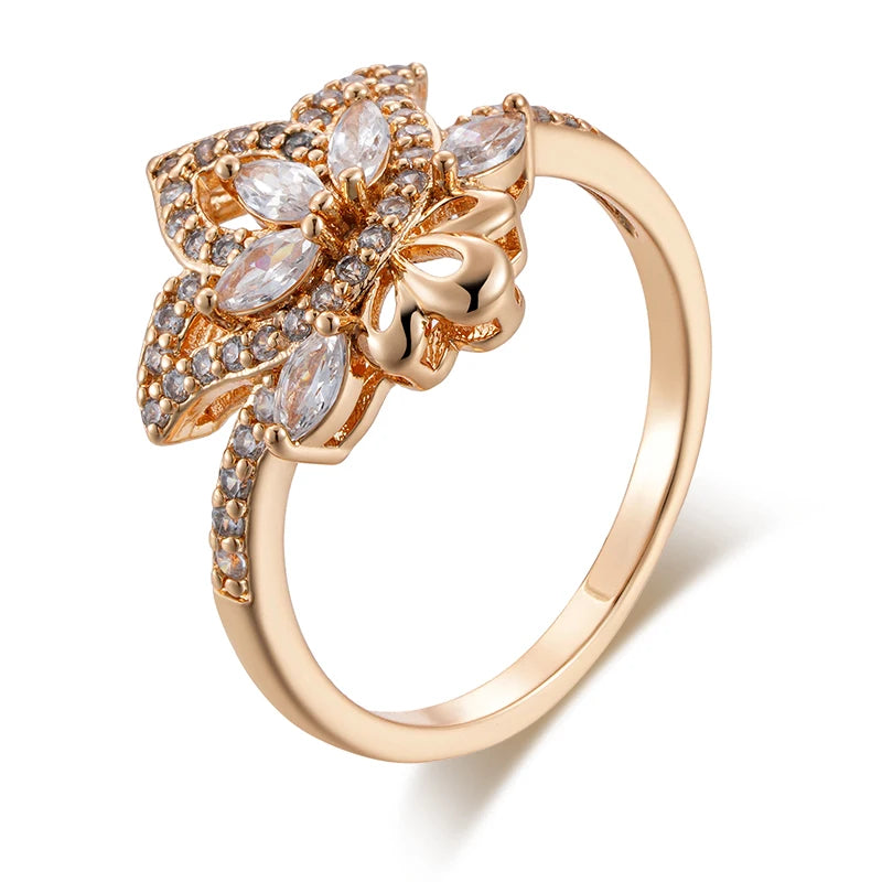 SYOUJYO Shiny Natural Zircon Ring For Women 585 Rose Gold Color Bride Wedding Fine Jewelry Flower Rings Gift