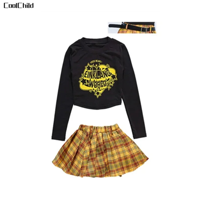 Hip Hop Kids Cool Crop Top K-pop Street Dance Cargo Pants Plaid Skirts Girls Streetwear Children Yellow Jazz Costume Clothes Set