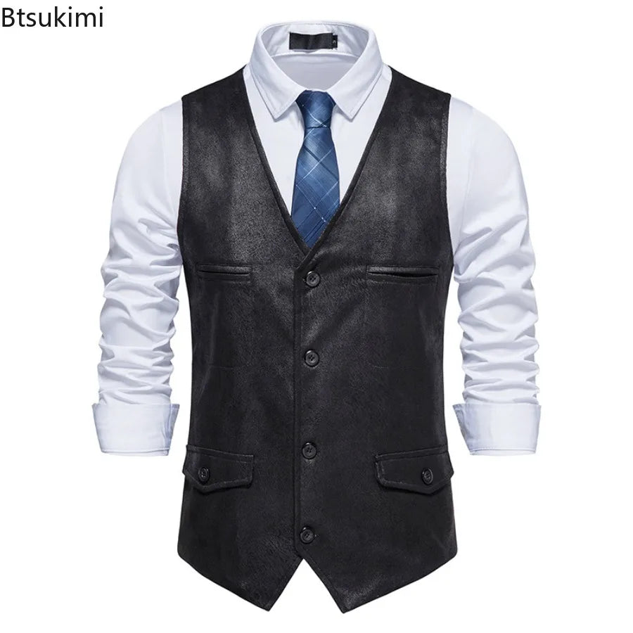 Fashion Men Clothing High Quality Suede Suit Vests Men's V Neck Sleeveless Business Formal Waistcoats Wedding Party Dress Vests
