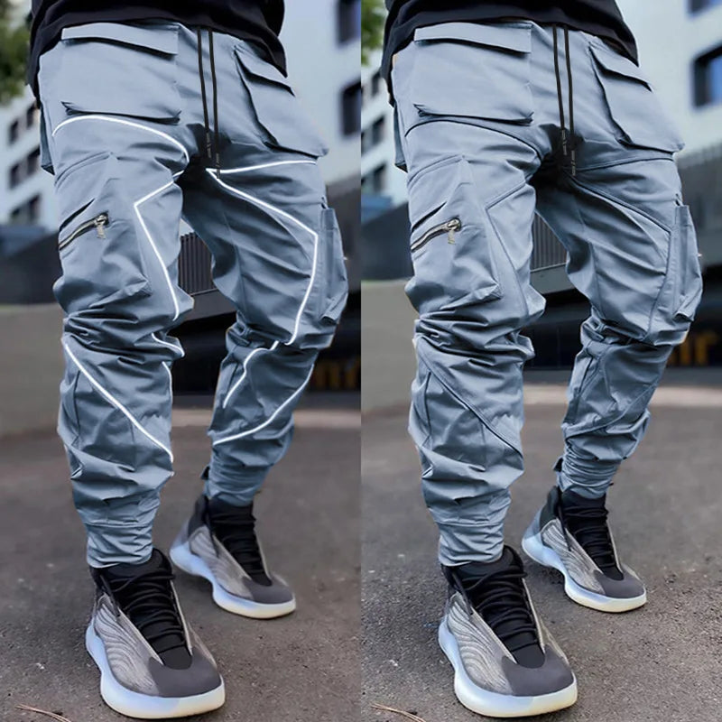 Mens Casual Black White Patchwork Cargo Pants Loose Plus Size Striped Multi Pocket Jogging Sports Fitness Hip Hop Jogger Trouser