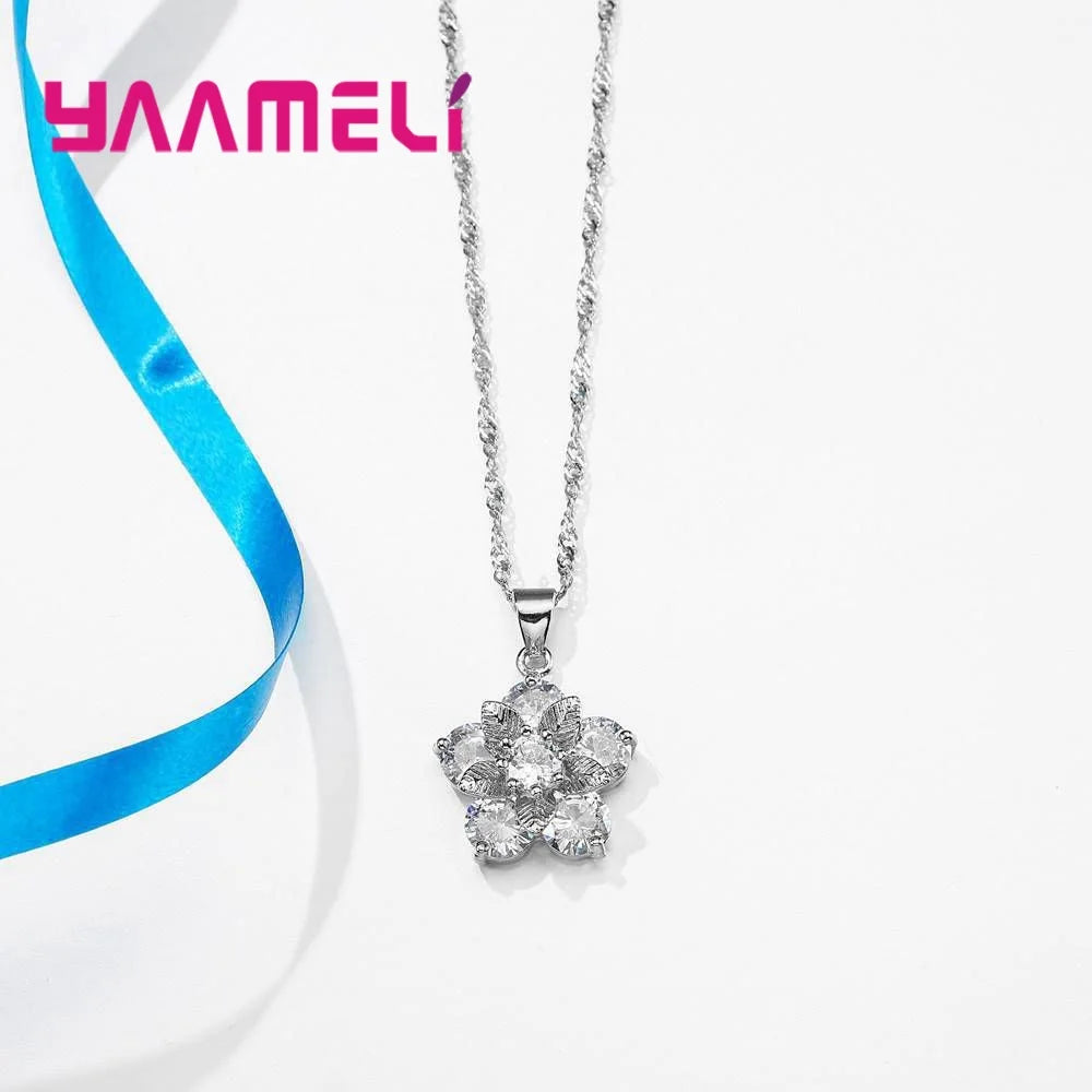 Popular Stylish Jewellery Flowers With Leaves Leaf Women Wedding Party Silver Color Jewelry Sets Paved 3A Zirocon