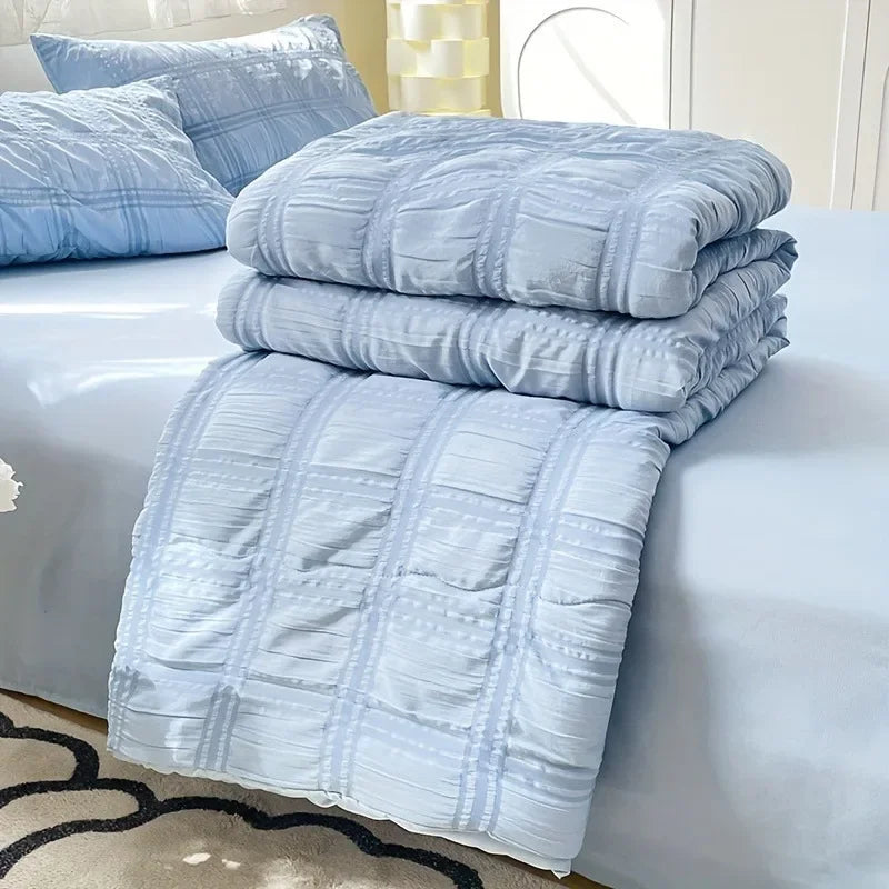 Modern Bedroom Bedding Kit Lightweight Seersucker Quilt Set Soft Breathable Comfortable Bed Linen For Year Round Daily Use