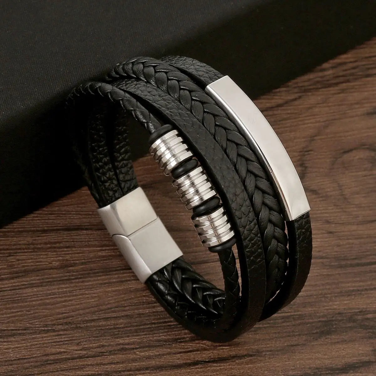 Classic 4-Layer Tiger Eye Stone Hand-Woven Leather Bracelets For Men Punk Fashion Alloy Magnetic Buckle Casual Bracelet Jewelry