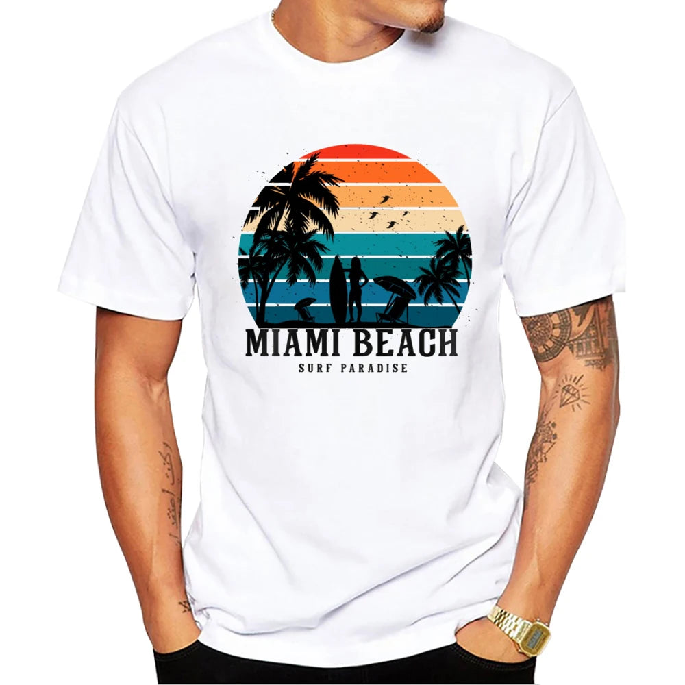 TEEHUB Casual Tees Hipster Beach Surf Men T-Shirts Boy Retro Car Print Short Sleeve T-Shirt Sport Tops