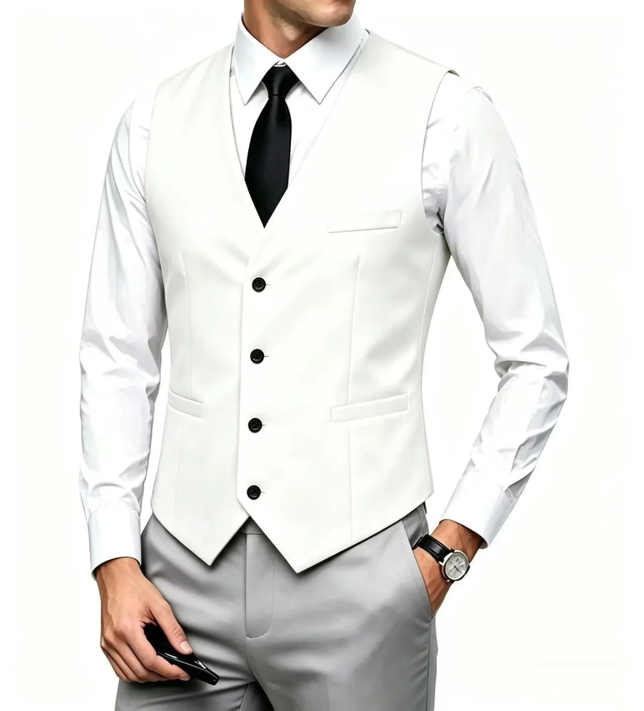 Men's Wedding Formal Suit Vest Slim Fit V-Neck Waistcoat Business Party Sleeveless Men's Clothing