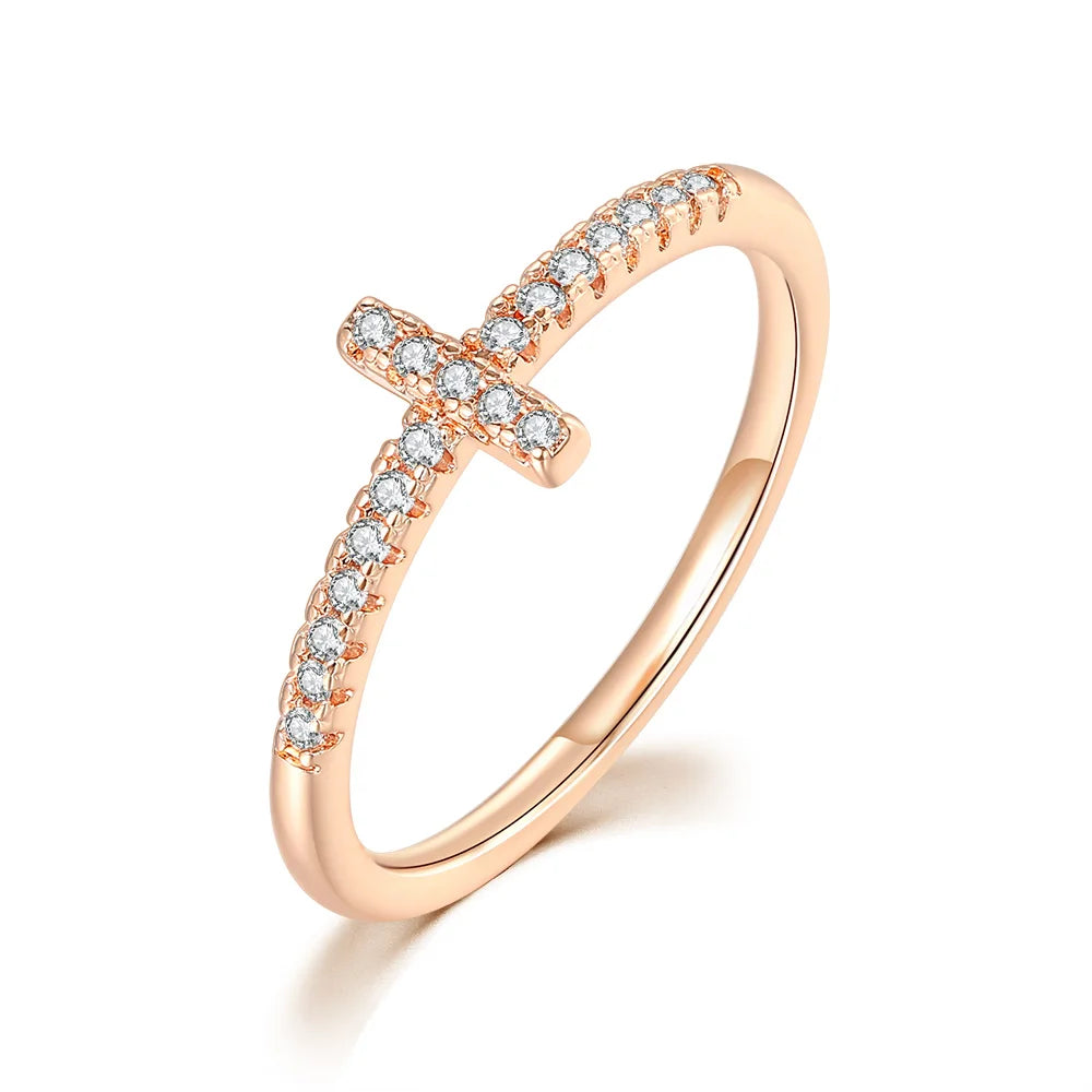 Korean Fashion Cross Crystal Rings For Women Personality Micro Pave CZ Thin Ring Finger Jewelry Daily Accessories Hot Gift R715