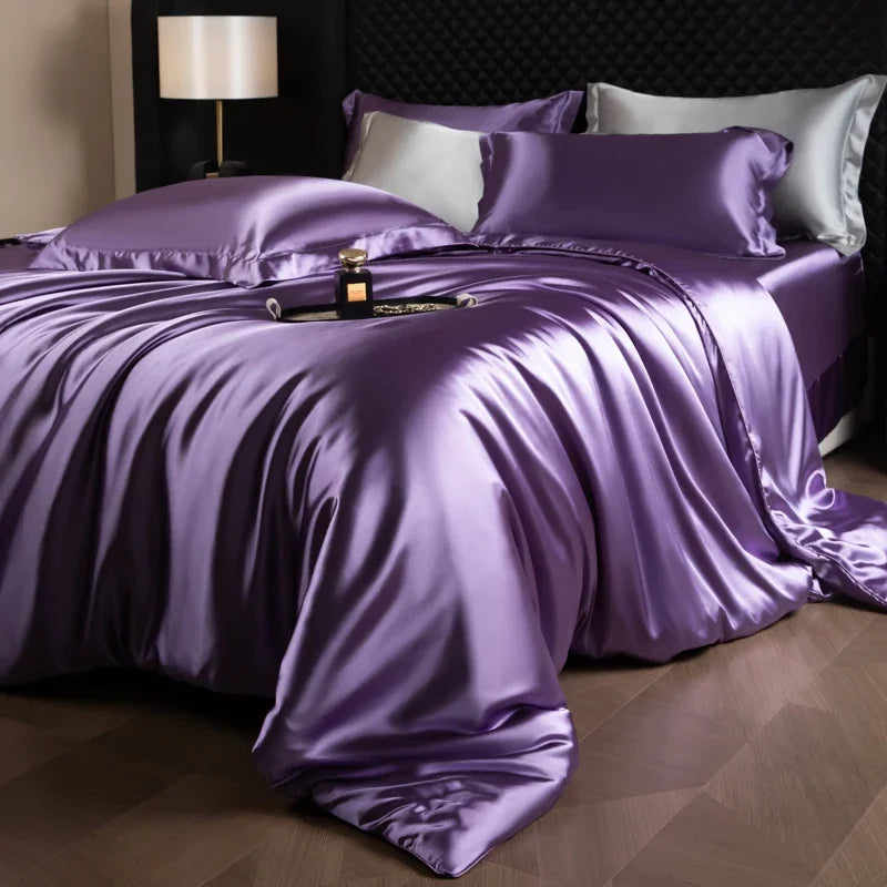 Luxury Bedding Set Single Double Queen King Size Solid Color Quilt Cover High-End Soft Silky Satin Duvet Cover Set