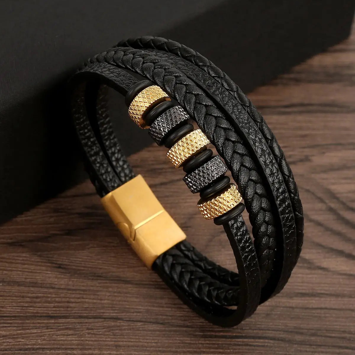 Classic 4-Layer Tiger Eye Stone Hand-Woven Leather Bracelets For Men Punk Fashion Alloy Magnetic Buckle Casual Bracelet Jewelry