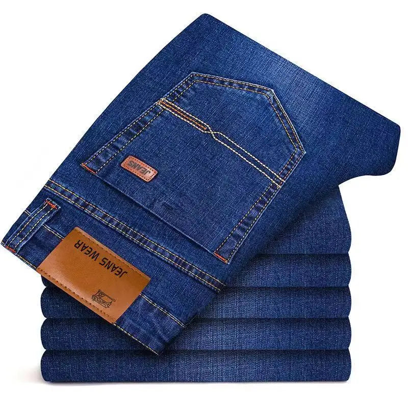 New Men Comfortable Soft Business Fashion Straight Casual Denim Trousers Male Brand Clothing Light Luxury Stretch Slim Fit Pants