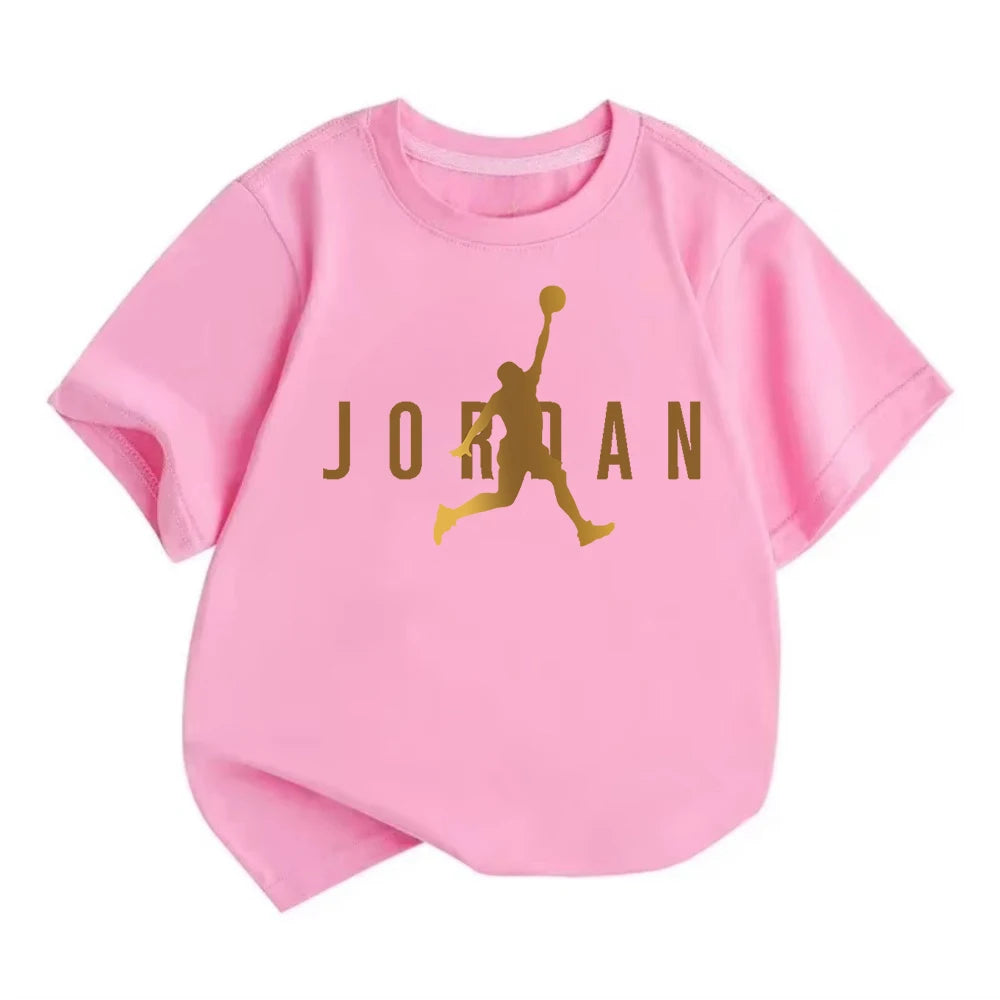 Summer Casual Kids T-shirt Breathable Cotton Jordan Print Short Sleeve Sport Tees Fashion Boy Girl Clothes