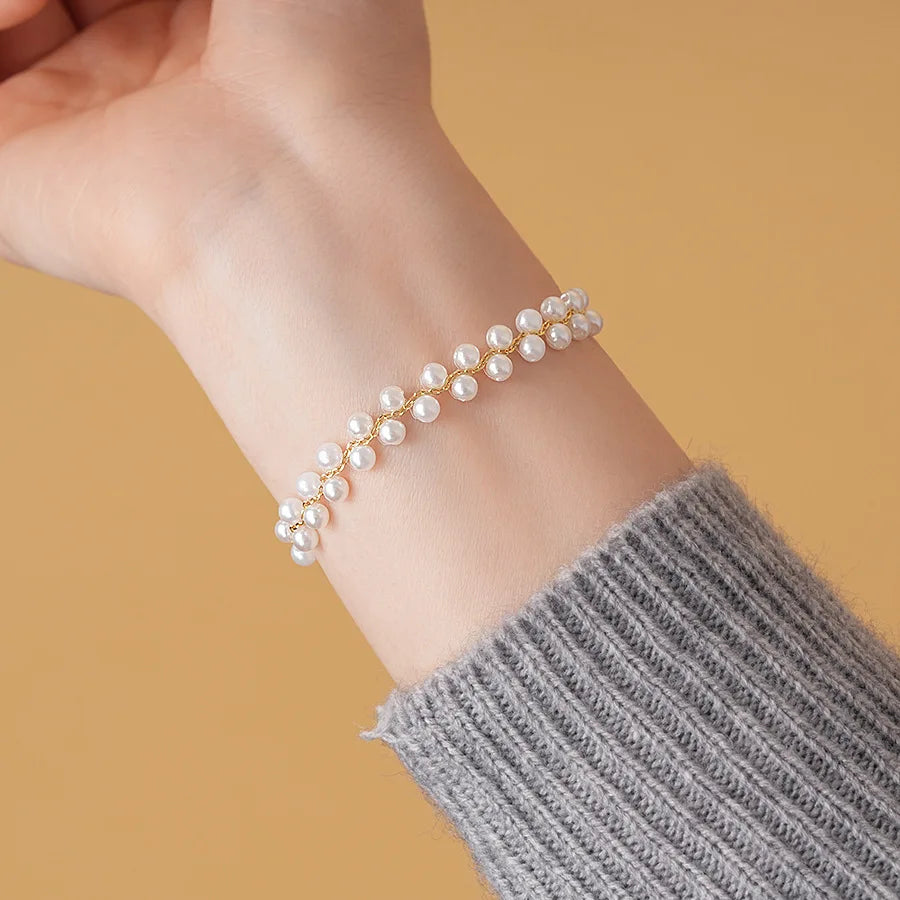 DREJEW French Geometric Double-row Pearl Bracelet for Women 2025 New in Simple High-end and Elegant Light Luxury Jewelry