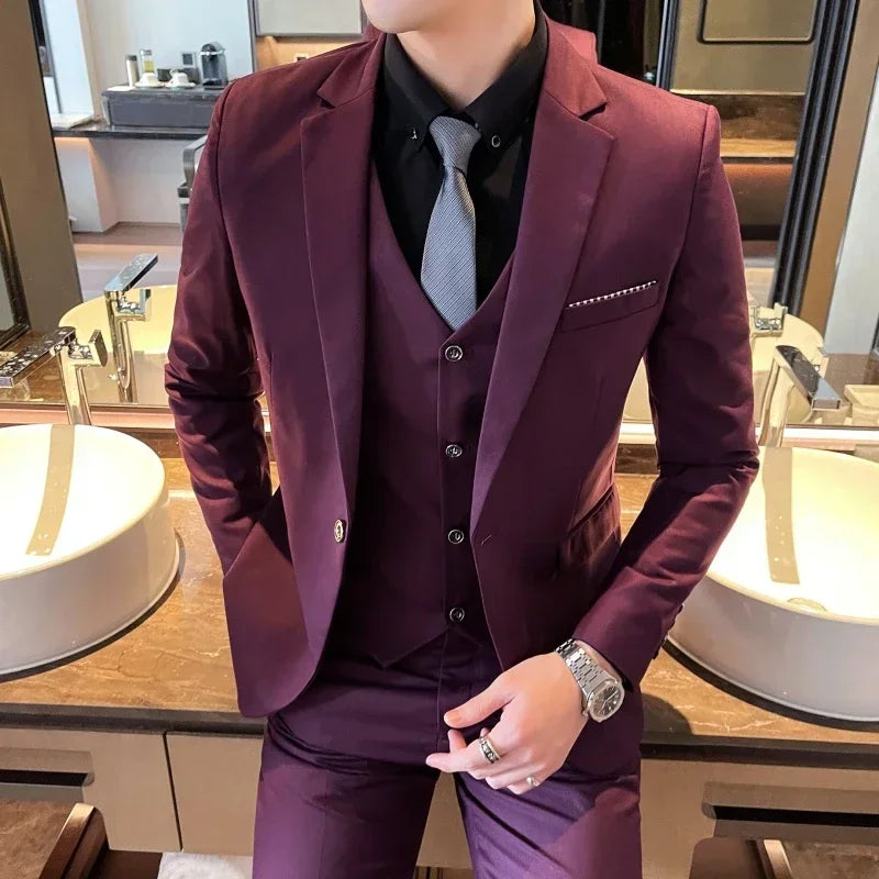 Suit (Blazer+ Vest + Pants) Men's Fashion Business Gentleman Professional Formal Dress Korean Version Banquet Dress Suit S-6XL