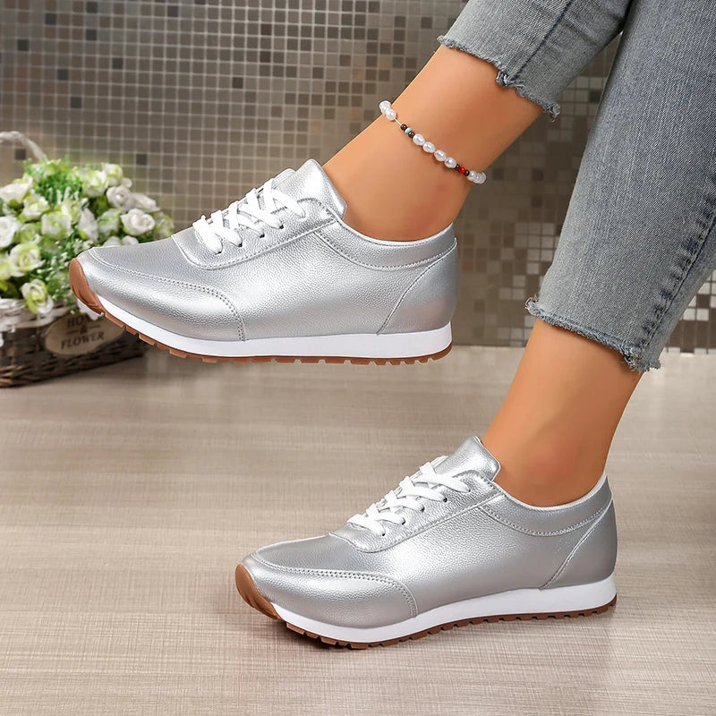 Golden Lace-up Platform Sneakers for Women