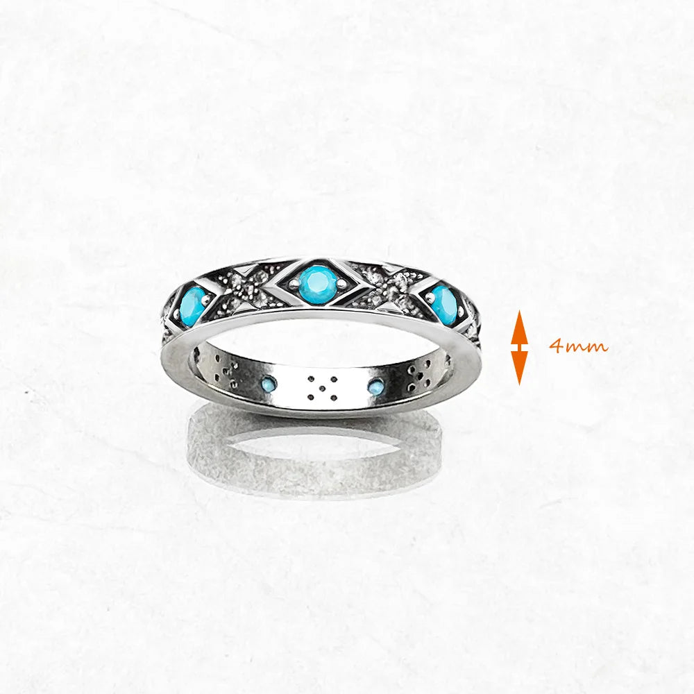 Ring Blue Asian Ornaments Europe Style Fine Jewerly For Women Brand New Ethno Gift In 925 Sterling Silver